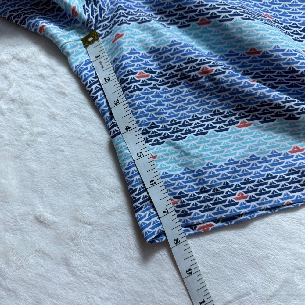 Peter Millar Swim Trunks Boat Print Drawstring Swim Shorts Blue Mens‎ Sz L *READ